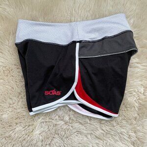 SOAS Racing Lined Running Shorts Women's Medium Hidden Pockets Black Red Run Gym